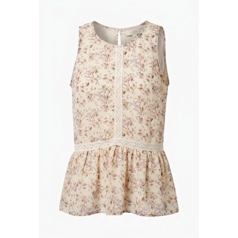 Stitch x Stitch Floral Crochet Lace Peplum Sleeveless Blouse Cream Purple XS